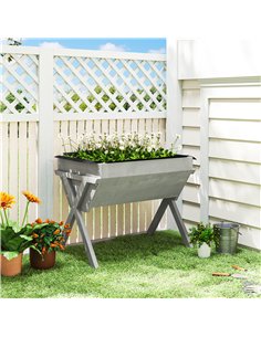 Outsunny Wooden Raised Garden Bed with Bed Liner, Elevated Planter Box with Legs, Light Grey 2