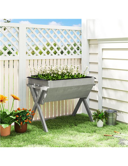 Outsunny Wooden Raised Garden Bed with Bed Liner, Elevated Planter Box with Legs, Light Grey - pic 186711 | FastDaddyshop