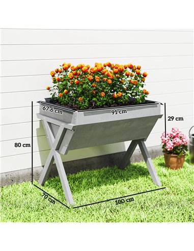 Outsunny Wooden Raised Garden Bed with Bed Liner, Elevated Planter Box with Legs, Light Grey