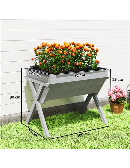 Outsunny Wooden Raised Garden Bed with Bed Liner, Elevated Planter Box with Legs, Light Grey - pic 186712 | FastDaddyshop