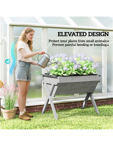 Outsunny Wooden Raised Garden Bed with Bed Liner, Elevated Planter Box with Legs, Light Grey
