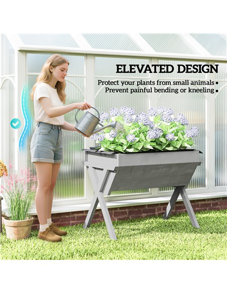 Outsunny Wooden Raised Garden Bed with Bed Liner, Elevated Planter Box with Legs, Light Grey - pic 186713 | FastDaddyshop