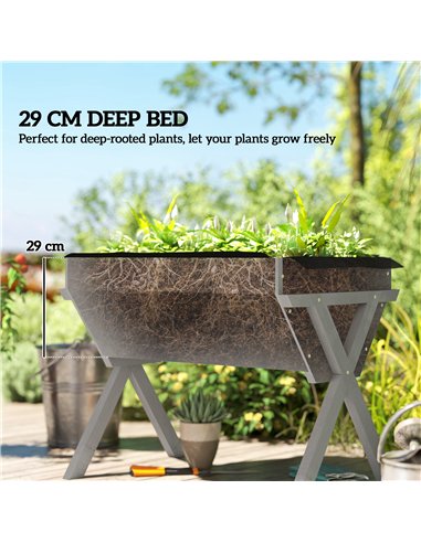 Outsunny Wooden Raised Garden Bed with Bed Liner, Elevated Planter Box with Legs, Light Grey