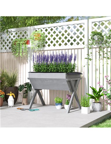 Outsunny Wooden Raised Garden Bed with Bed Liner, Elevated Planter Box with Legs, Light Grey