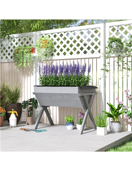 Outsunny Wooden Raised Garden Bed with Bed Liner, Elevated Planter Box with Legs, Light Grey - pic 186716 | FastDaddyshop