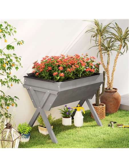 Outsunny Wooden Raised Garden Bed with Bed Liner, Elevated Planter Box with Legs, Light Grey - pic 186717 | FastDaddyshop