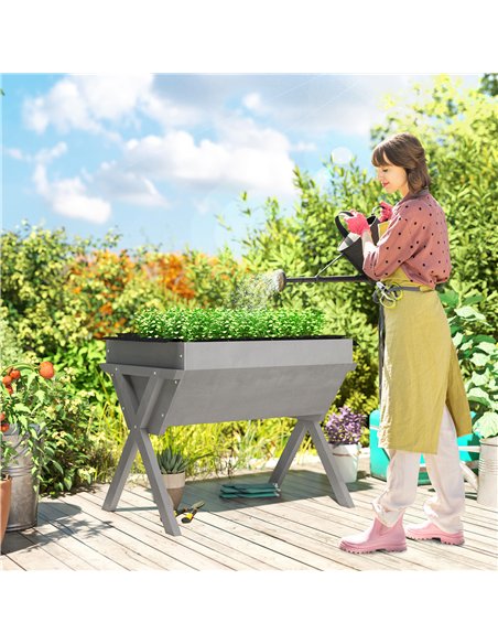 Outsunny Wooden Raised Garden Bed with Bed Liner, Elevated Planter Box with Legs, Light Grey - pic 186718 | FastDaddyshop