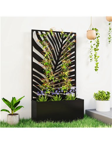Outsunny Metal Garden Bed for Garden with Trellis, Wall Mounted or Freestanding Raised Planter with Privacy Screen