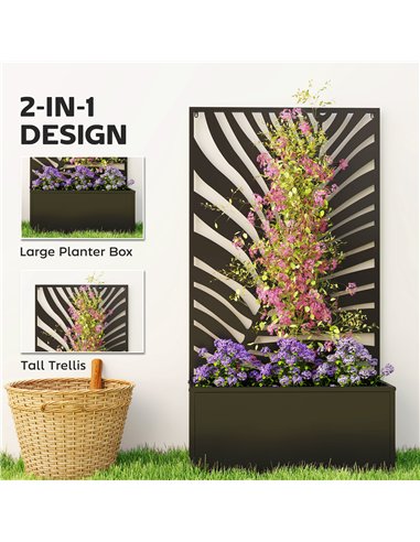 Outsunny Metal Garden Bed for Garden with Trellis, Wall Mounted or Freestanding Raised Planter with Privacy Screen