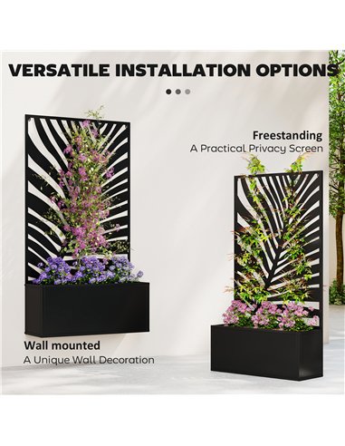 Outsunny Metal Garden Bed for Garden with Trellis, Wall Mounted or Freestanding Raised Planter with Privacy Screen