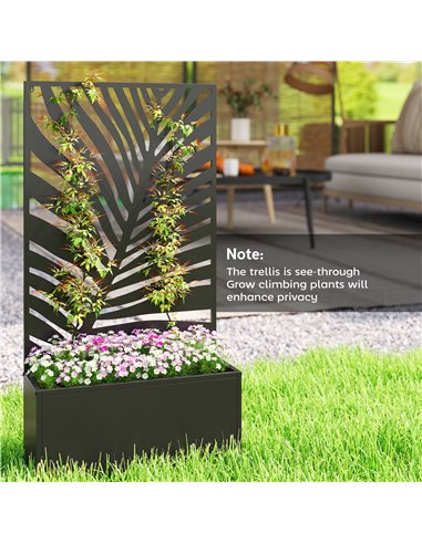 Outsunny Metal Garden Bed for Garden with Trellis, Wall Mounted or Freestanding Raised Planter with Privacy Screen
