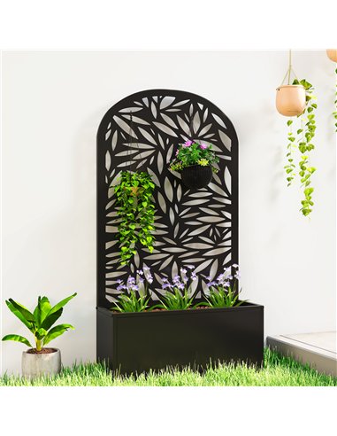 Outsunny Metal Garden Bed for Garden with Trellis, Wall Mounted or Freestanding Raised Planter with Curved Privacy Screen