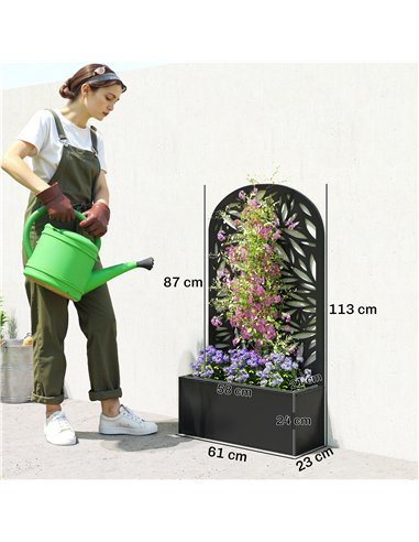 Outsunny Metal Garden Bed for Garden with Trellis, Wall Mounted or Freestanding Raised Planter with Curved Privacy Screen