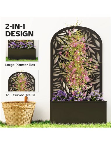 Outsunny Metal Garden Bed for Garden with Trellis, Wall Mounted or Freestanding Raised Planter with Curved Privacy Screen