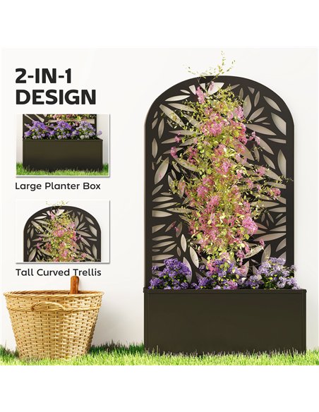 Outsunny Metal Garden Bed for Garden with Trellis, Wall Mounted or Freestanding Raised Planter with Curved Privacy Screen - pic 186731 | FastDaddyshop
