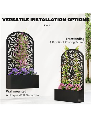 Outsunny Metal Garden Bed for Garden with Trellis, Wall Mounted or Freestanding Raised Planter with Curved Privacy Screen