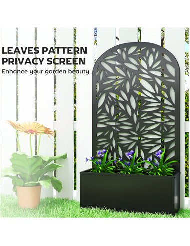 Outsunny Metal Garden Bed for Garden with Trellis, Wall Mounted or Freestanding Raised Planter with Curved Privacy Screen