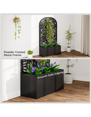 Outsunny Metal Garden Bed for Garden with Trellis, Wall Mounted or Freestanding Raised Planter with Curved Privacy Screen