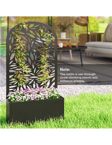 Outsunny Metal Garden Bed for Garden with Trellis, Wall Mounted or Freestanding Raised Planter with Curved Privacy Screen