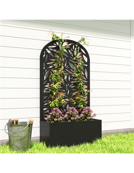 Outsunny Metal Garden Bed for Garden with Trellis, Wall Mounted or Freestanding Raised Planter with Curved Privacy Screen - pic 186736 | FastDaddyshop