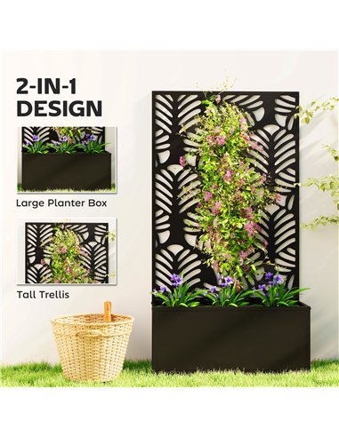 Outsunny Metal Garden Bed for Garden with Trellis, Wall Mounted or Freestanding Raised Planter with Privacy Screen