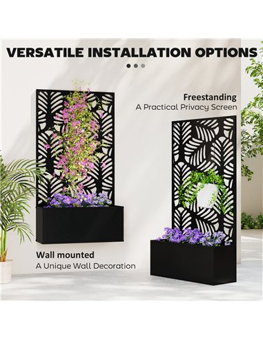 Outsunny Metal Garden Bed for Garden with Trellis, Wall Mounted or Freestanding Raised Planter with Privacy Screen