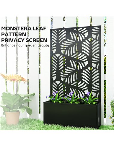 Outsunny Metal Garden Bed for Garden with Trellis, Wall Mounted or Freestanding Raised Planter with Privacy Screen