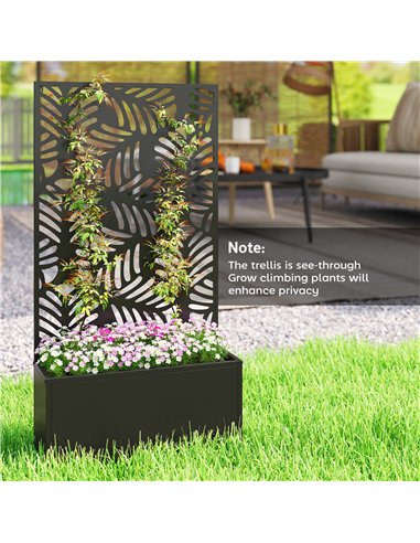 Outsunny Metal Garden Bed for Garden with Trellis, Wall Mounted or Freestanding Raised Planter with Privacy Screen