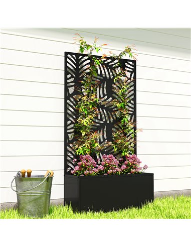 Outsunny Metal Garden Bed for Garden with Trellis, Wall Mounted or Freestanding Raised Planter with Privacy Screen