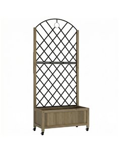 Outsunny Raised Garden Bed with Metal Trellis, Wooden Elevated Planter Box w/Lockable Wheels, Outdoor Raised Planter, Carbonised