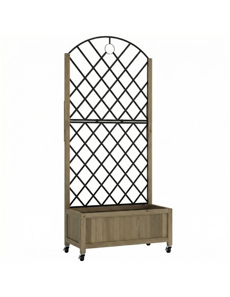 Outsunny Raised Garden Bed with Metal Trellis, Wooden Elevated Planter Box w/Lockable Wheels, Outdoor Raised Planter, Carbonised - pic 186746 | FastDaddyshop