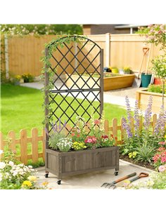 Outsunny Raised Garden Bed with Metal Trellis, Wooden Elevated Planter Box w/Lockable Wheels, Outdoor Raised Planter, Carbonised 2