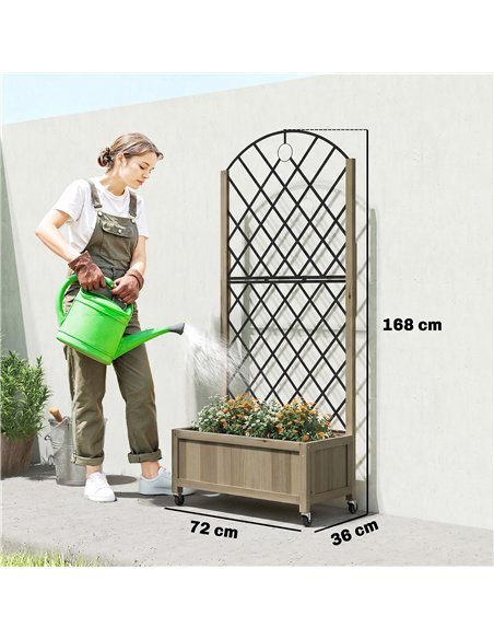 Outsunny Raised Garden Bed with Metal Trellis, Wooden Elevated Planter Box w/Lockable Wheels, Outdoor Raised Planter, Carbonised - pic 186748 | FastDaddyshop
