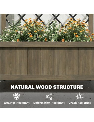 Outsunny Raised Garden Bed with Metal Trellis, Wooden Elevated Planter Box w/Lockable Wheels, Outdoor Raised Planter, Carbonised