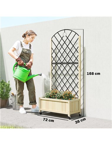 Outsunny Raised Garden Bed with Metal Trellis, Wooden Elevated Planter Box with Lockable Wheels, Outdoor Raised Planter, Natural