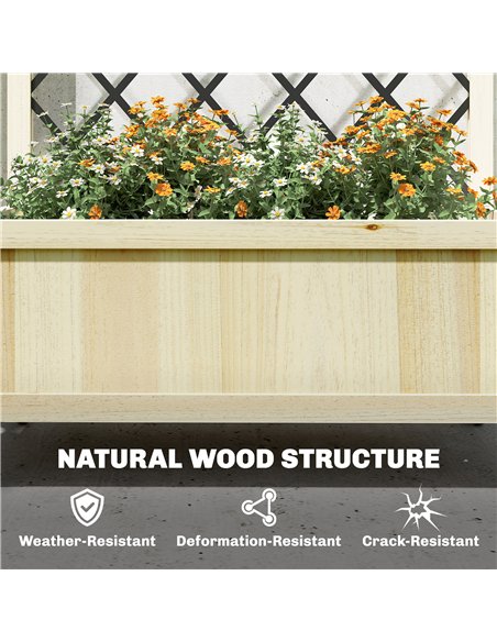Outsunny Raised Garden Bed with Metal Trellis, Wooden Elevated Planter Box with Lockable Wheels, Outdoor Raised Planter, Natural - pic 186760 | FastDaddyshop
