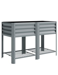 Outsunny Raised Garden Bed with Storage Shelf Steel Elevated Planter Box with Legs for Outdoor Vegetables Flowers