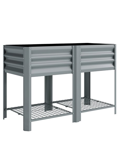 Outsunny Raised Garden Bed with Storage Shelf Steel Elevated Planter Box with Legs for Outdoor Vegetables Flowers - pic 186764 | FastDaddyshop