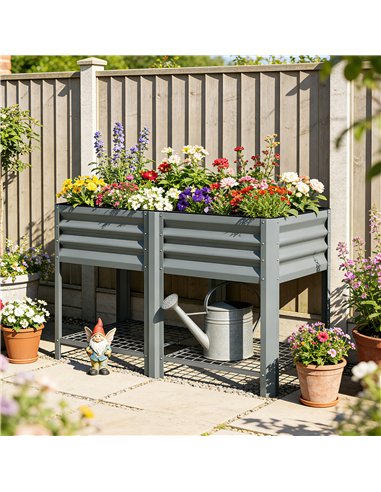 Outsunny Raised Garden Bed with Storage Shelf Steel Elevated Planter Box with Legs for Outdoor Vegetables Flowers
