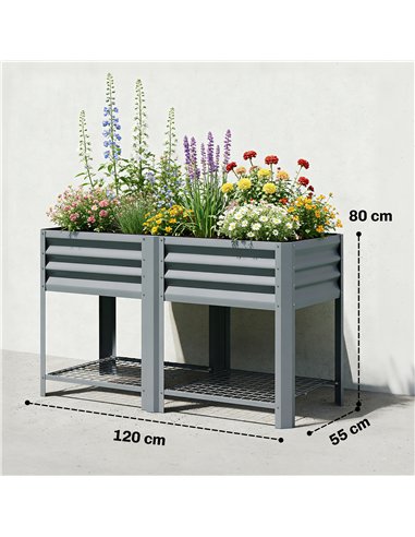 Outsunny Raised Garden Bed with Storage Shelf Steel Elevated Planter Box with Legs for Outdoor Vegetables Flowers