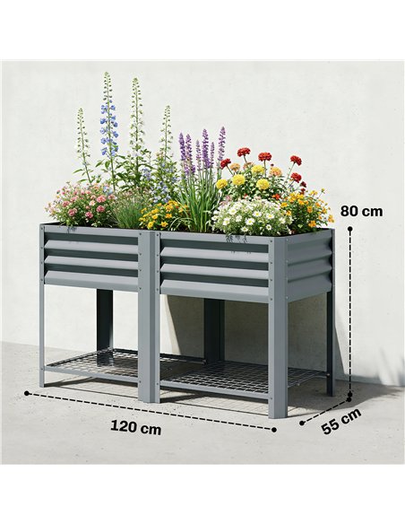 Outsunny Raised Garden Bed with Storage Shelf Steel Elevated Planter Box with Legs for Outdoor Vegetables Flowers - pic 186766 | FastDaddyshop