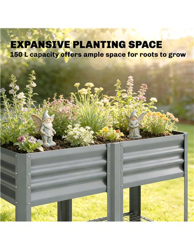 Outsunny Raised Garden Bed with Storage Shelf Steel Elevated Planter Box with Legs for Outdoor Vegetables Flowers