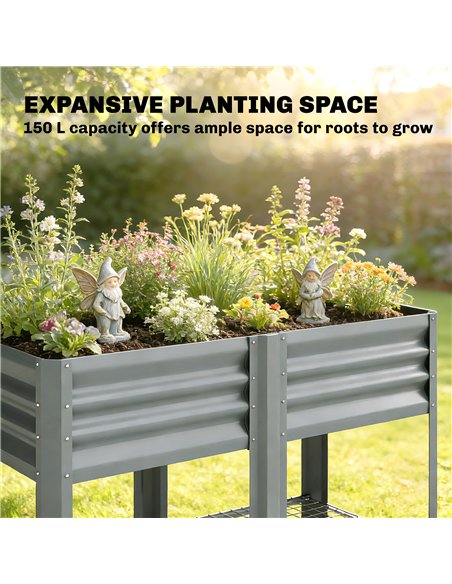 Outsunny Raised Garden Bed with Storage Shelf Steel Elevated Planter Box with Legs for Outdoor Vegetables Flowers - pic 186767 | FastDaddyshop