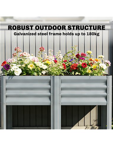 Outsunny Raised Garden Bed with Storage Shelf Steel Elevated Planter Box with Legs for Outdoor Vegetables Flowers