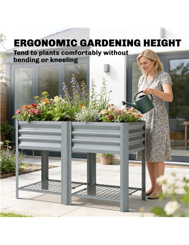 Outsunny Raised Garden Bed with Storage Shelf Steel Elevated Planter Box with Legs for Outdoor Vegetables Flowers