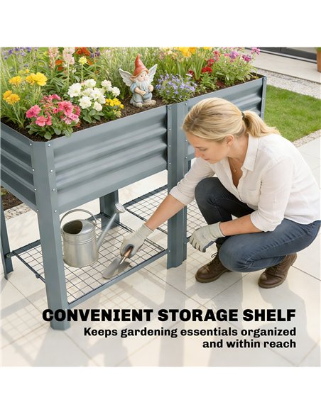 Outsunny Raised Garden Bed with Storage Shelf Steel Elevated Planter Box with Legs for Outdoor Vegetables Flowers - pic 186770 | FastDaddyshop