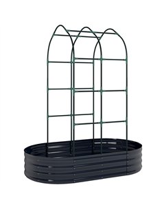 Outsunny Galvanised Raised Garden Bed with Arched Trellis, 5 x 3 x 6ft Metal Raised Bed for Garden with Open Bottom, Dark Grey