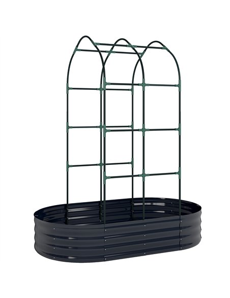 Outsunny Galvanised Raised Garden Bed with Arched Trellis, 5 x 3 x 6ft Metal Raised Bed for Garden with Open Bottom, Dark Grey - pic 186773 | FastDaddyshop
