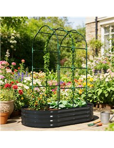 Outsunny Galvanised Raised Garden Bed with Arched Trellis, 5 x 3 x 6ft Metal Raised Bed for Garden with Open Bottom, Dark Grey 2