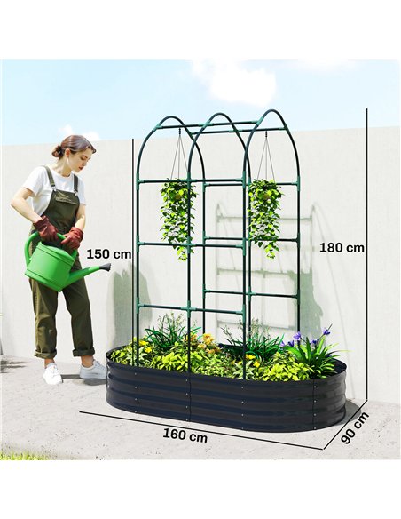 Outsunny Galvanised Raised Garden Bed with Arched Trellis, 5 x 3 x 6ft Metal Raised Bed for Garden with Open Bottom, Dark Grey - pic 186775 | FastDaddyshop